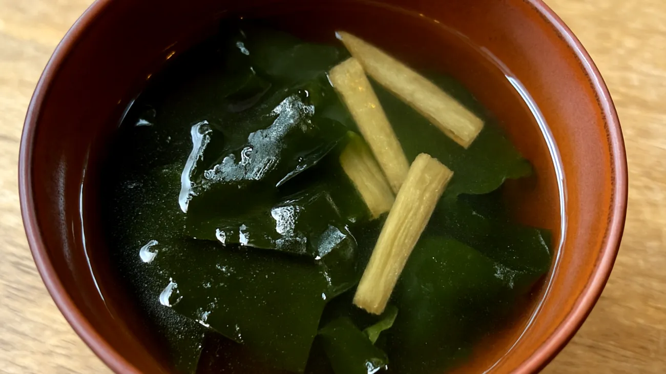 Zuppa di miso con alghe wakame e radice di bardana"