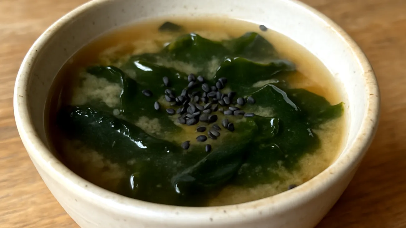 Zuppa di miso con wakame e semi di sesamo nero"