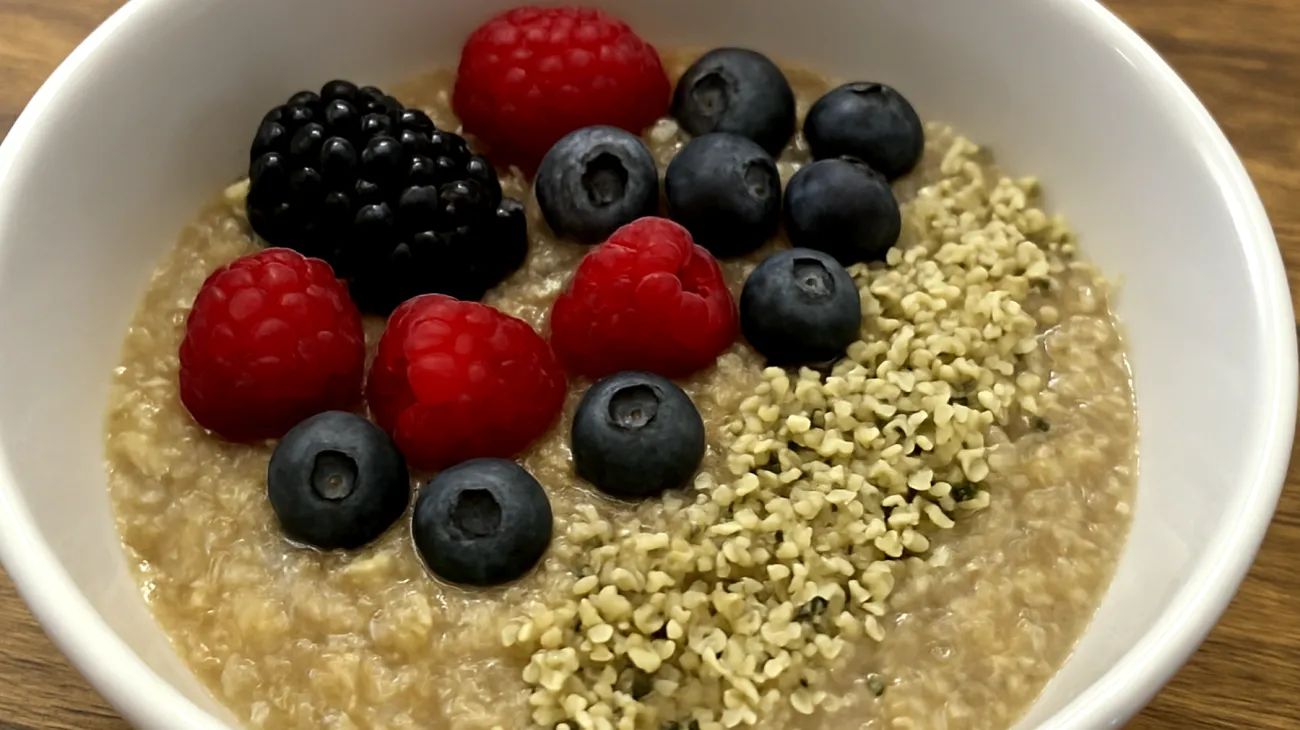 Porridge di quinoa con semi di canapa e frutti di bosco"